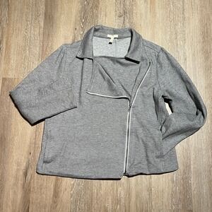 Eileen Fisher‎ Gray Herringbone Zip Front Petite Moto Jacket Organic Cotton Lg